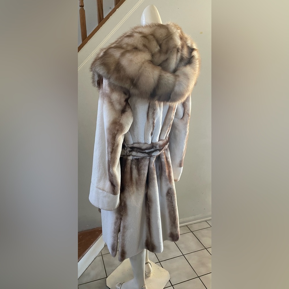 Sable Hooded Sheared Female Mink Fur  Coat , Belted